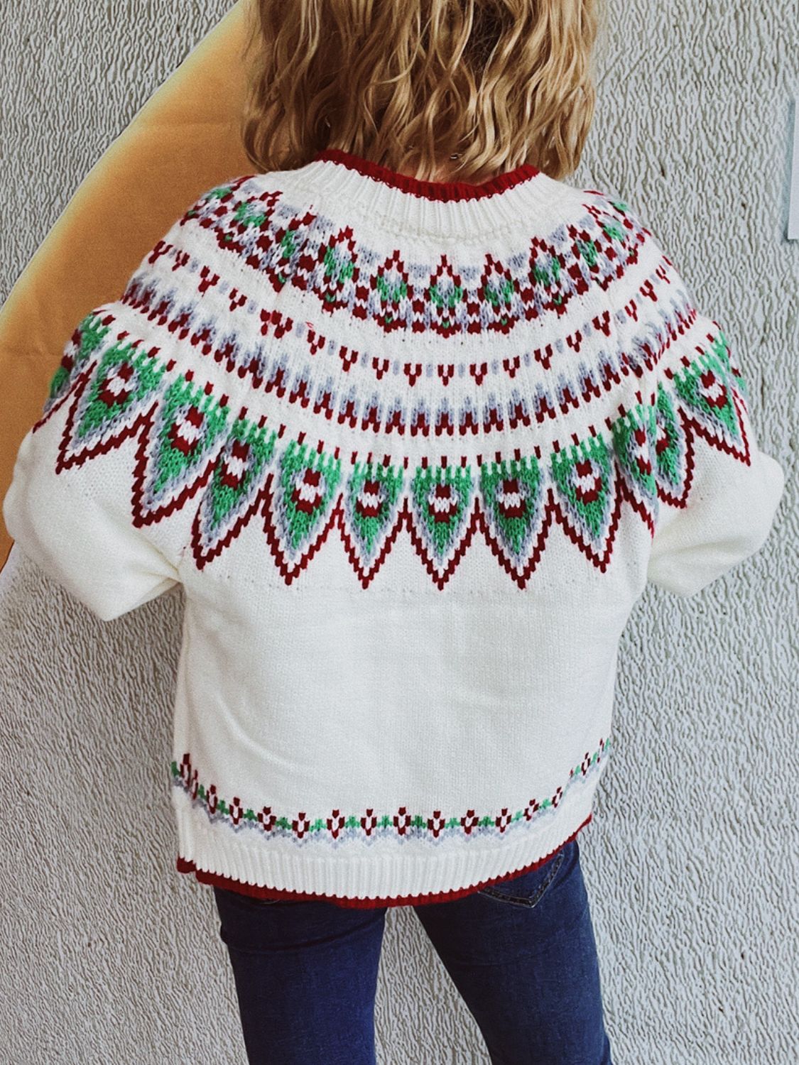 Contrast Geometric Round Neck Long Sleeve Cardigan - Charming Charlie