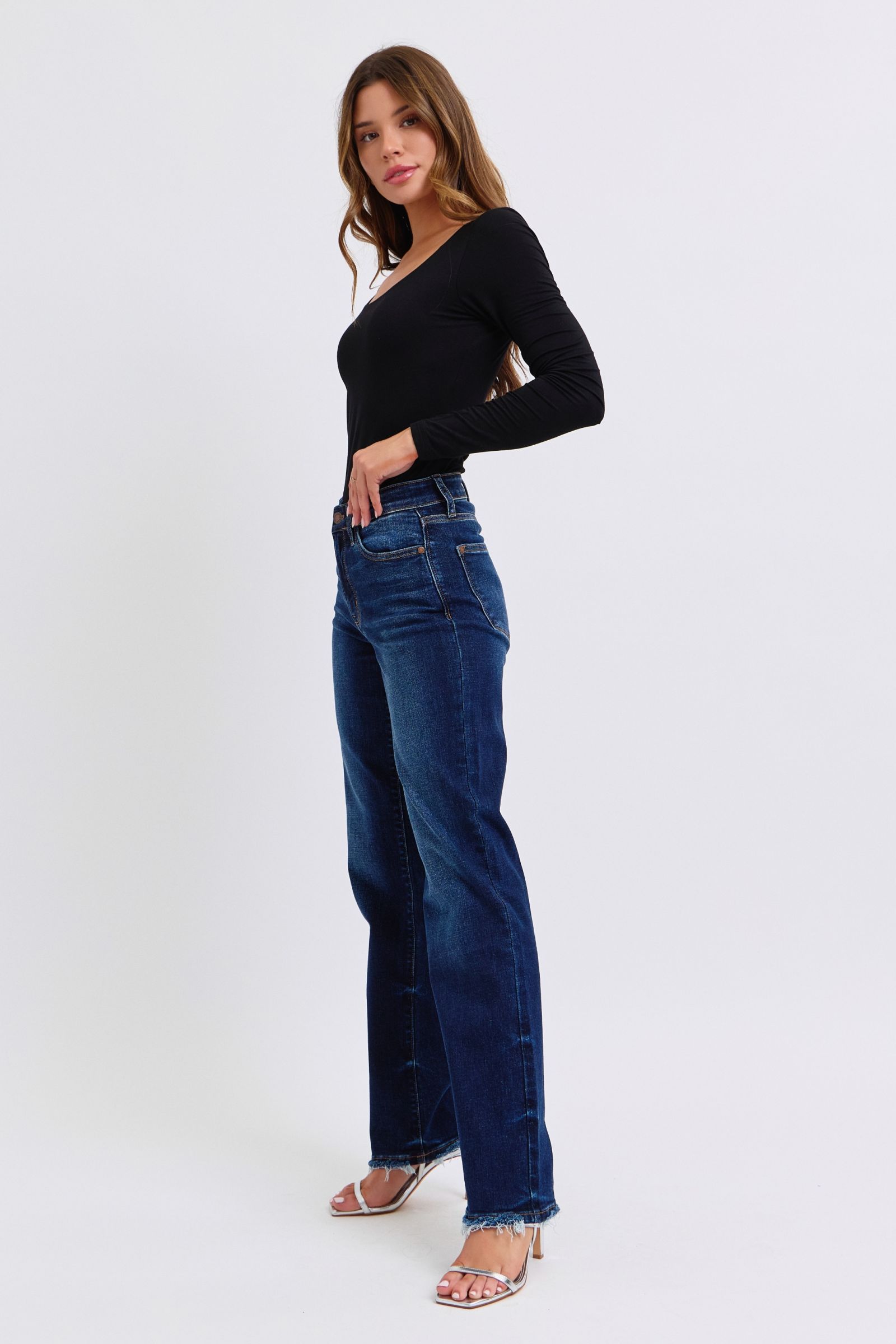 Judy Blue Full Size Raw Hem Straight Leg Jeans - Charming Charlie