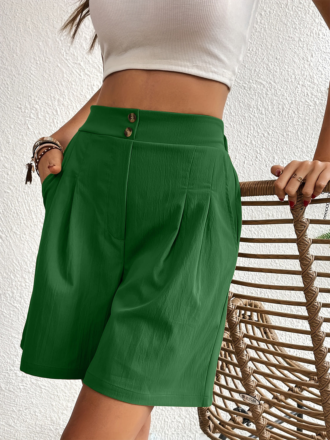 Pocketed Half Elastic Waist Shorts - Charming Charlie