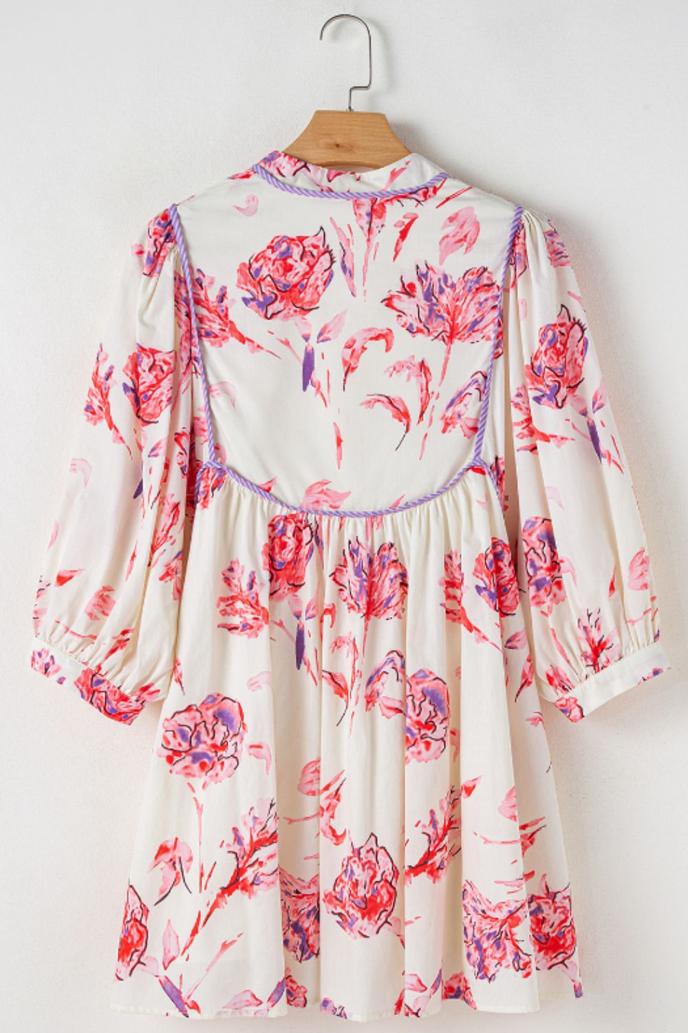 Tied Flower Printed Three-Quarter Sleeve Dress - Charming Charlie