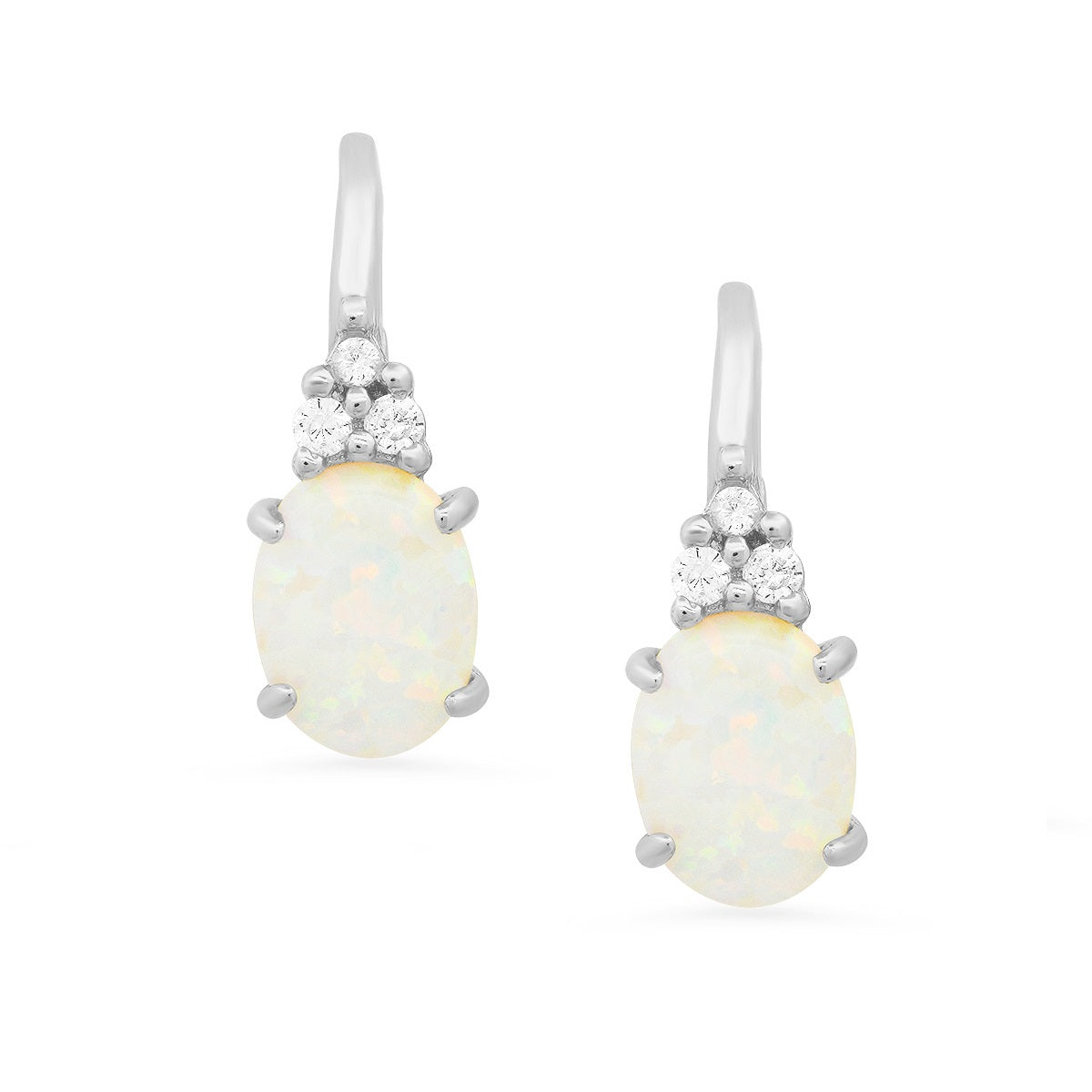Sterling Silver Opal & CZ Leverback Earrings - Charming Charlie