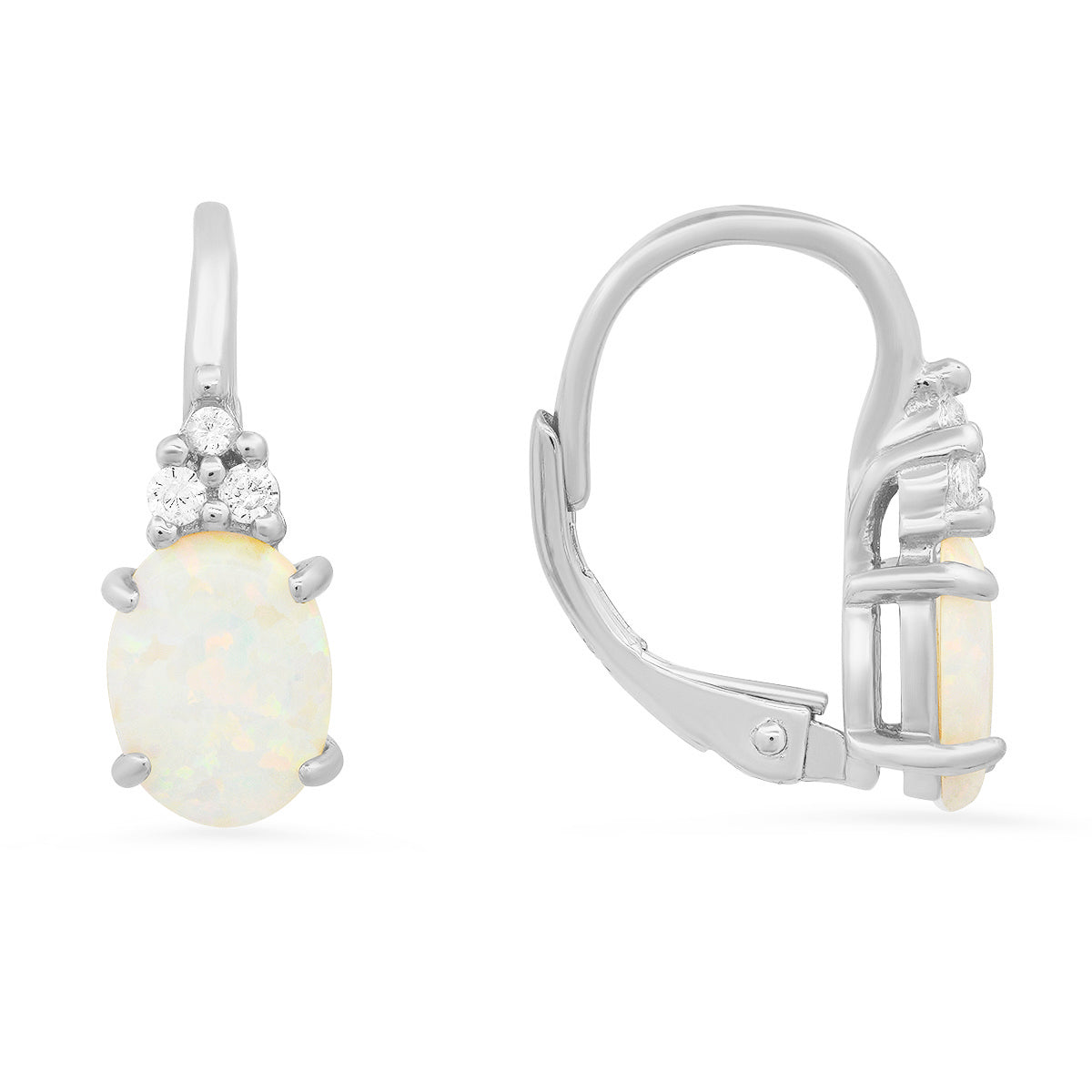 Sterling Silver Opal & CZ Leverback Earrings - Charming Charlie