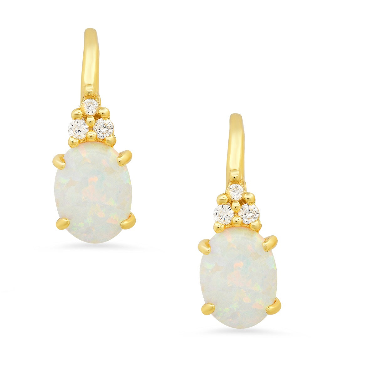 Sterling Silver Opal & CZ Leverback Earrings - Charming Charlie