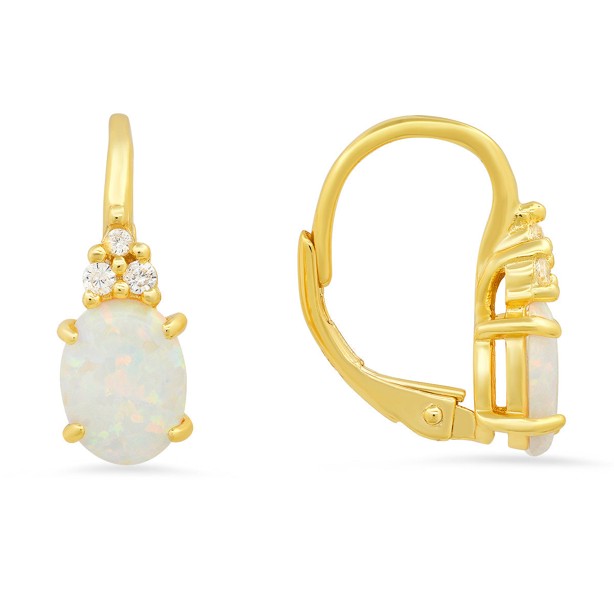 Sterling Silver Opal & CZ Leverback Earrings - Charming Charlie