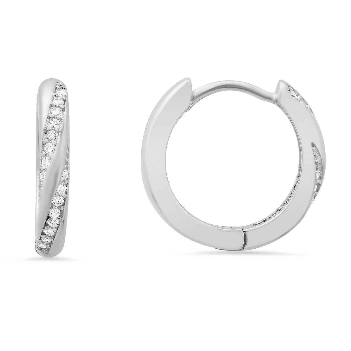Sterling Silver Swirl CZ 15mm Hoop Earrings - Charming Charlie