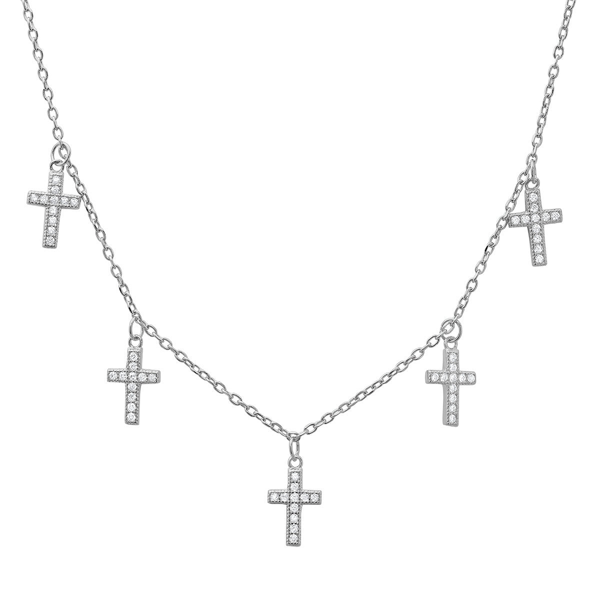 Sterling Silver Dangling CZ Cross Charm Necklace - Charming Charlie
