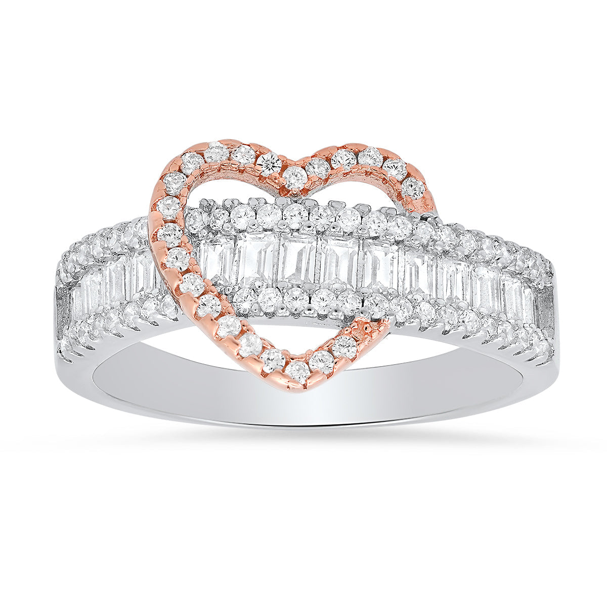 Sterling Silver Two-Tone Diamond CZ Heart Ring - Charming Charlie