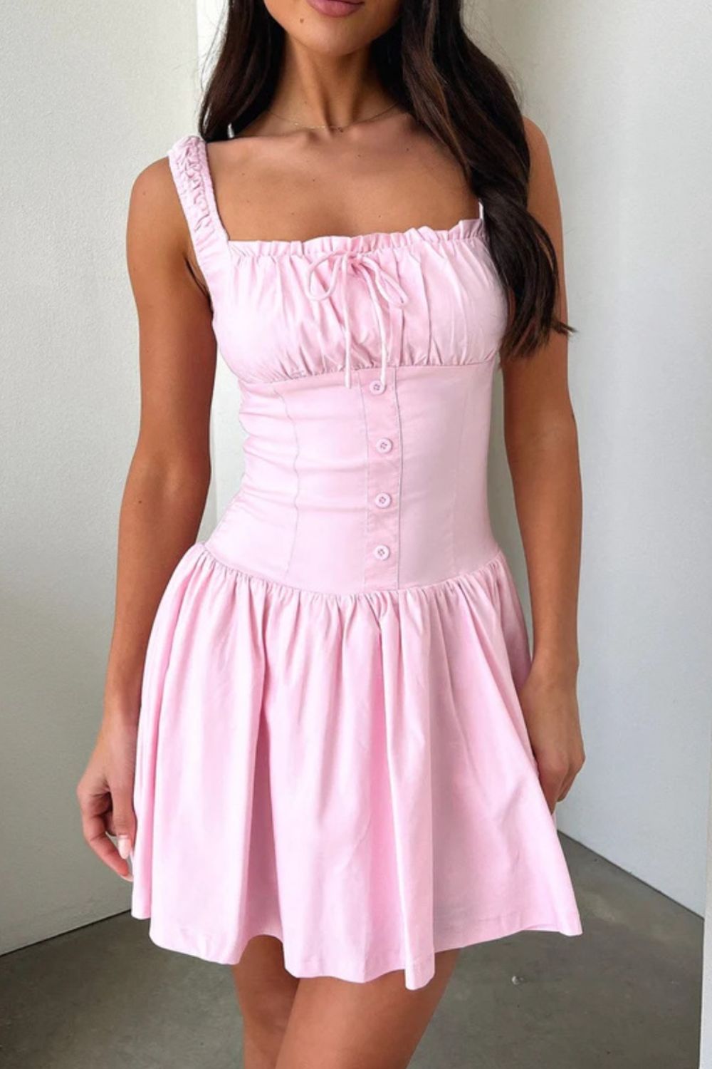Decorative Button Square Neck Cami Dress - Charming Charlie