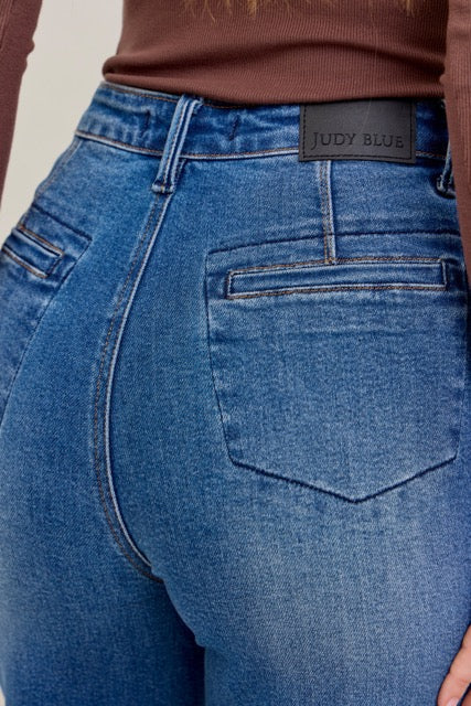 Karla High Waist Column Straight Button-Fly & Back Welt Pkts - Charming Charlie
