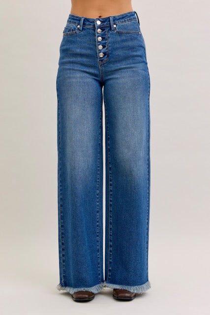 Karla High Waist Column Straight Button-Fly & Back Welt Pkts - Charming Charlie