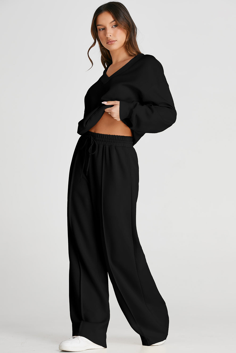 V-Neck Long Sleeve Top and Pants Active Set - Charming Charlie