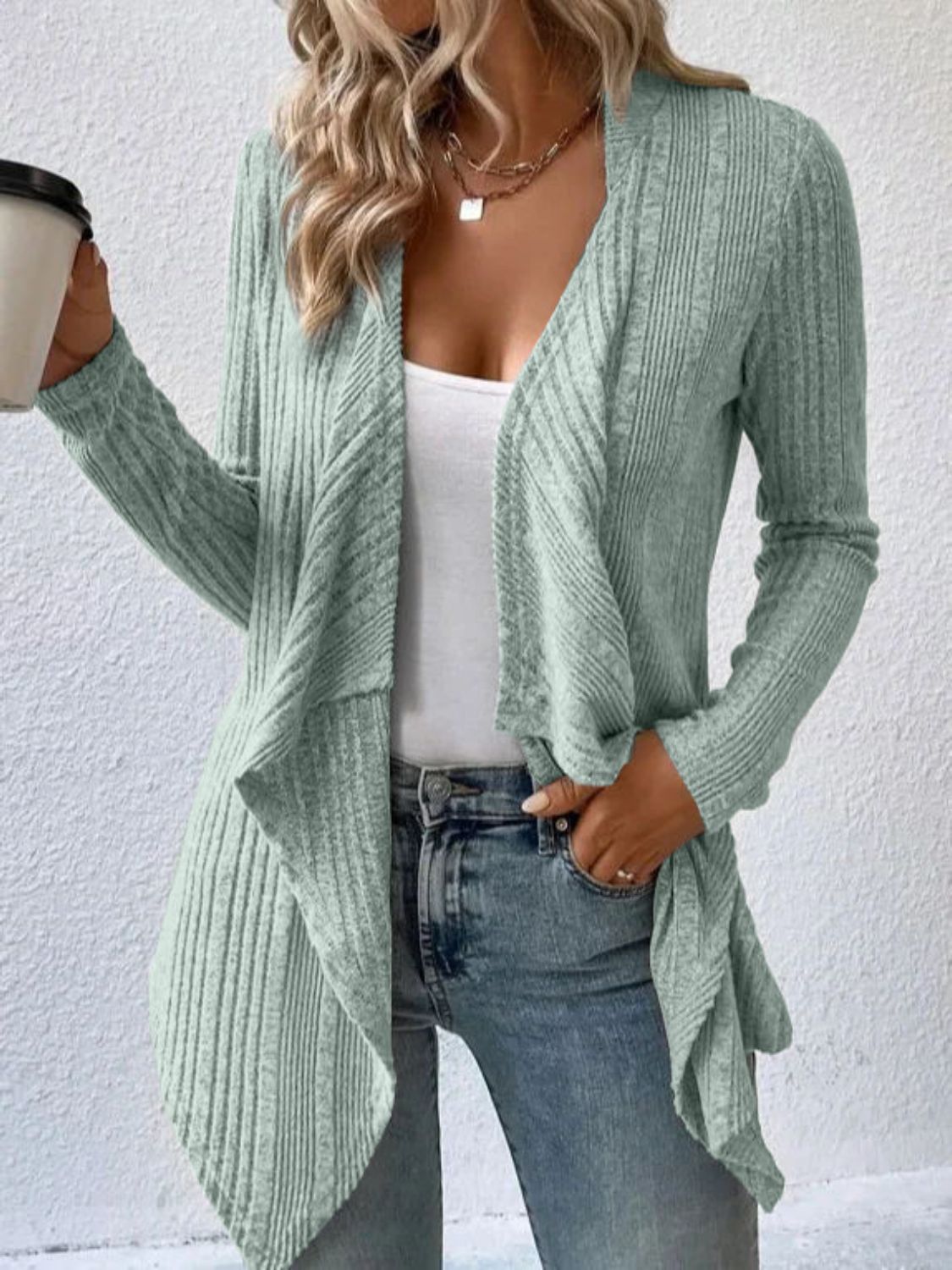 Full Size Open Front Long Sleeve Cardigan - Charming Charlie