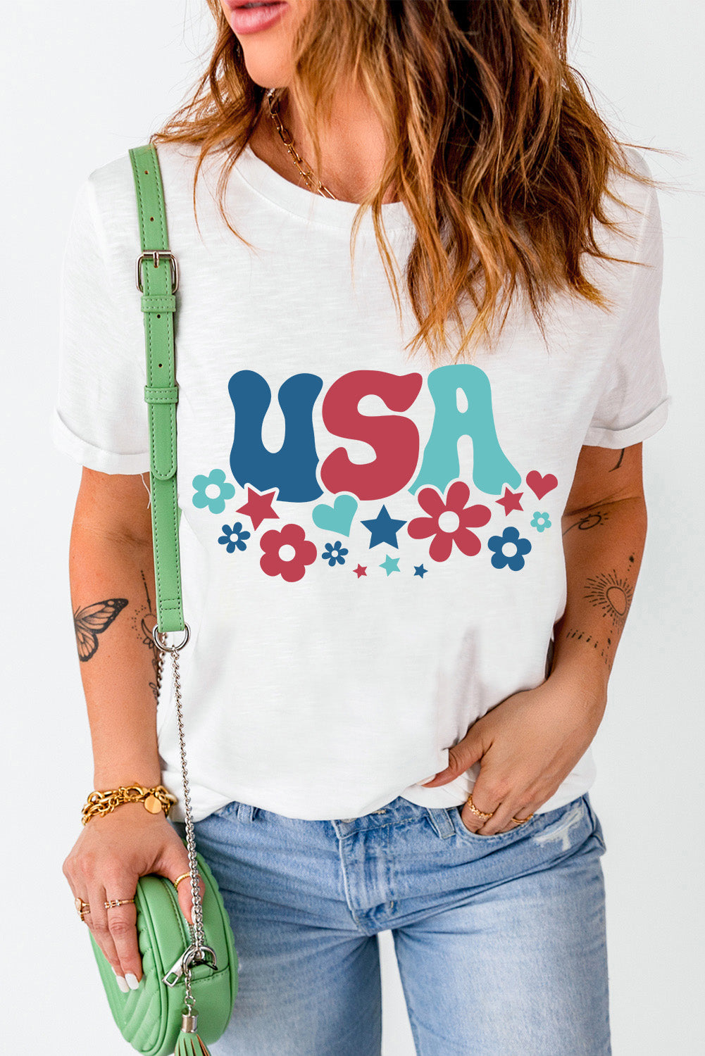 USA Round Neck Short Sleeve T-Shirt - Charming Charlie