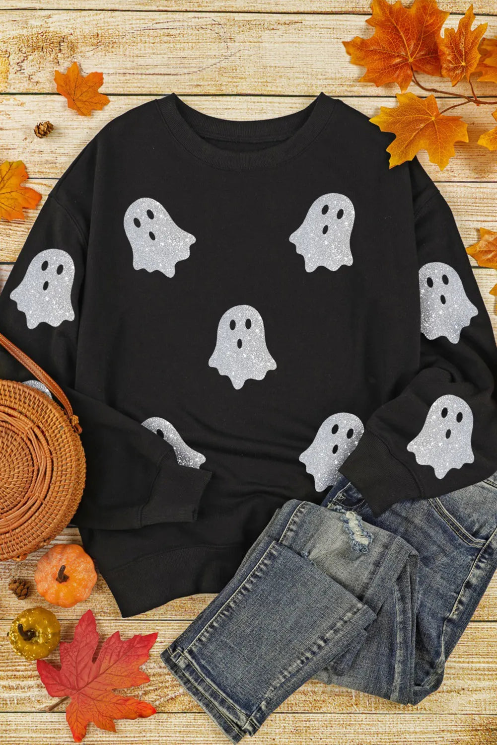 Glitter Round Neck Long Sleeve Sweatshirt - Charming Charlie