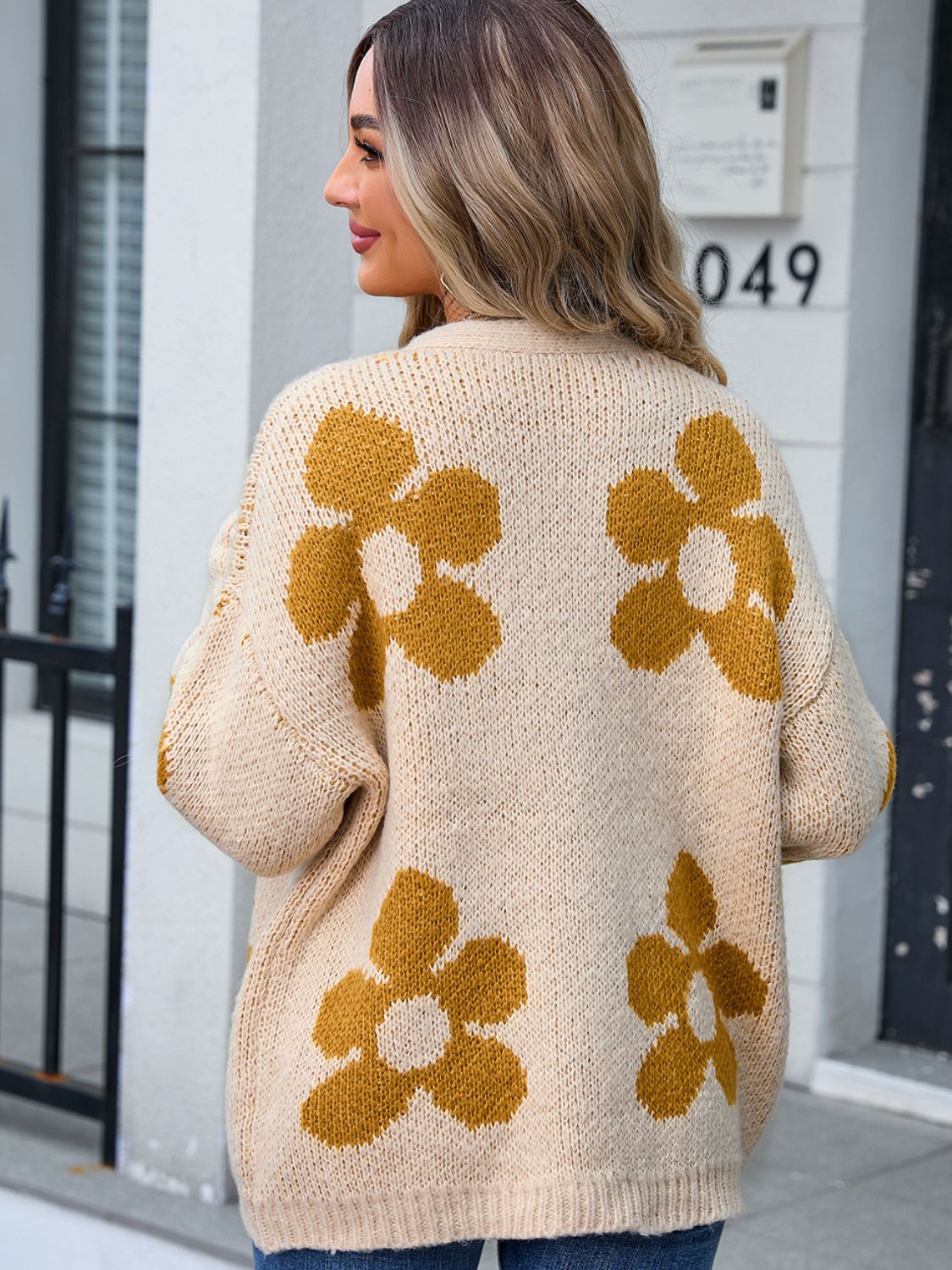 Flower Open Front Long Sleeve Cardigan - Charming Charlie
