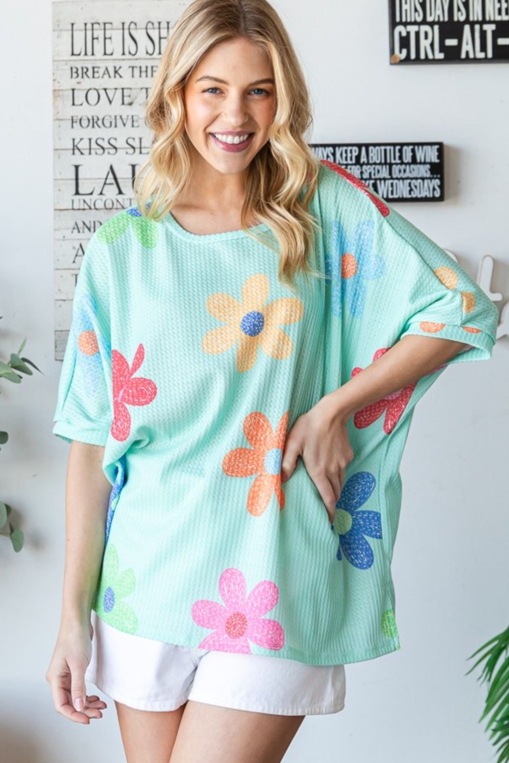 HOPELY Floral Waffle Oversize T-Shirt - Charming Charlie