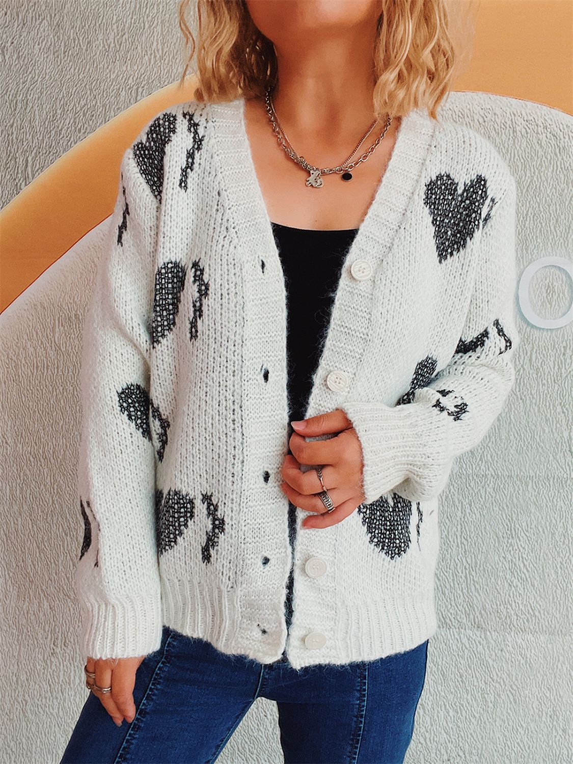Heart Button Up Long Sleeve Cardigan - Charming Charlie