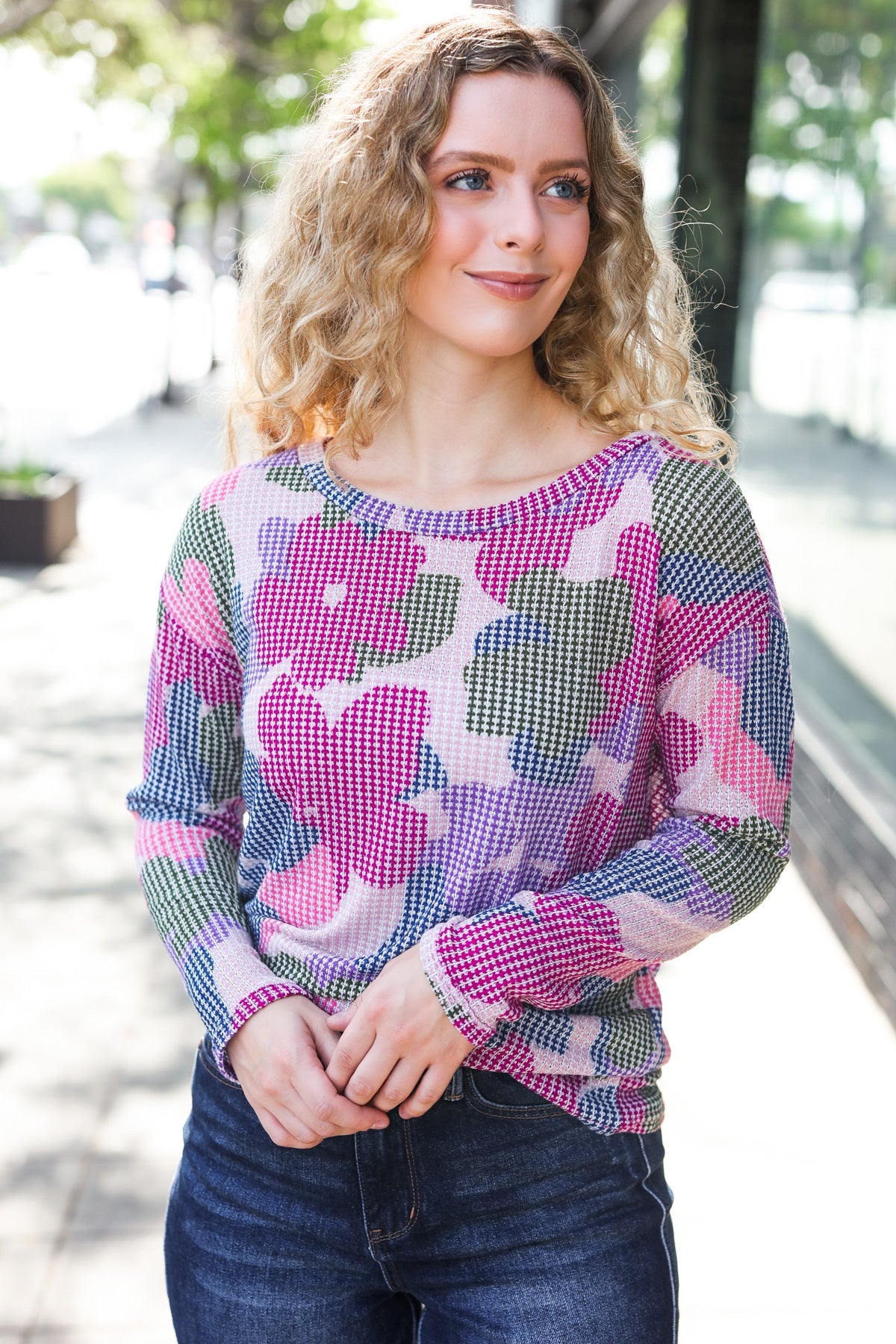 Beautiful You Magenta Floral Vintage Two Tone Knit Top - Charming Charlie