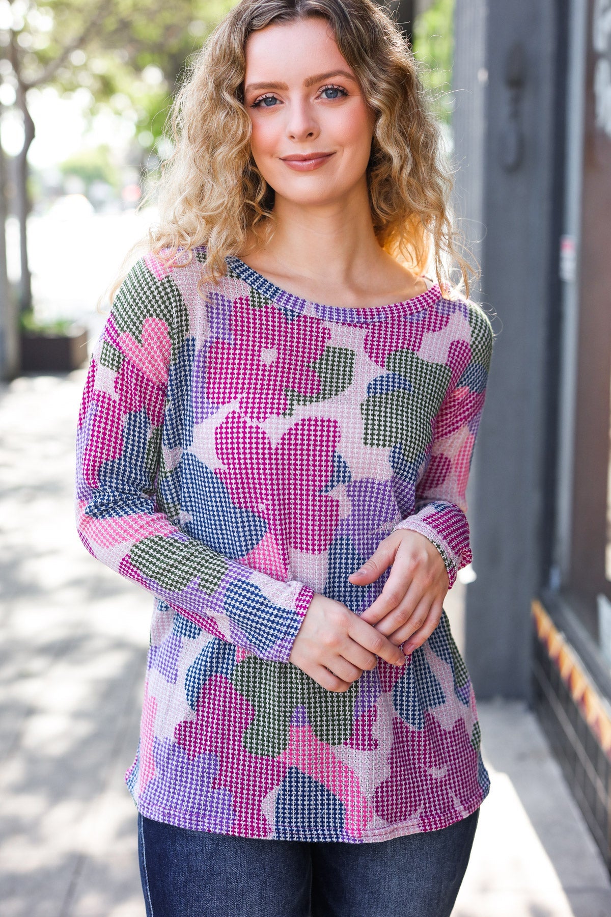 Beautiful You Magenta Floral Vintage Two Tone Knit Top - Charming Charlie