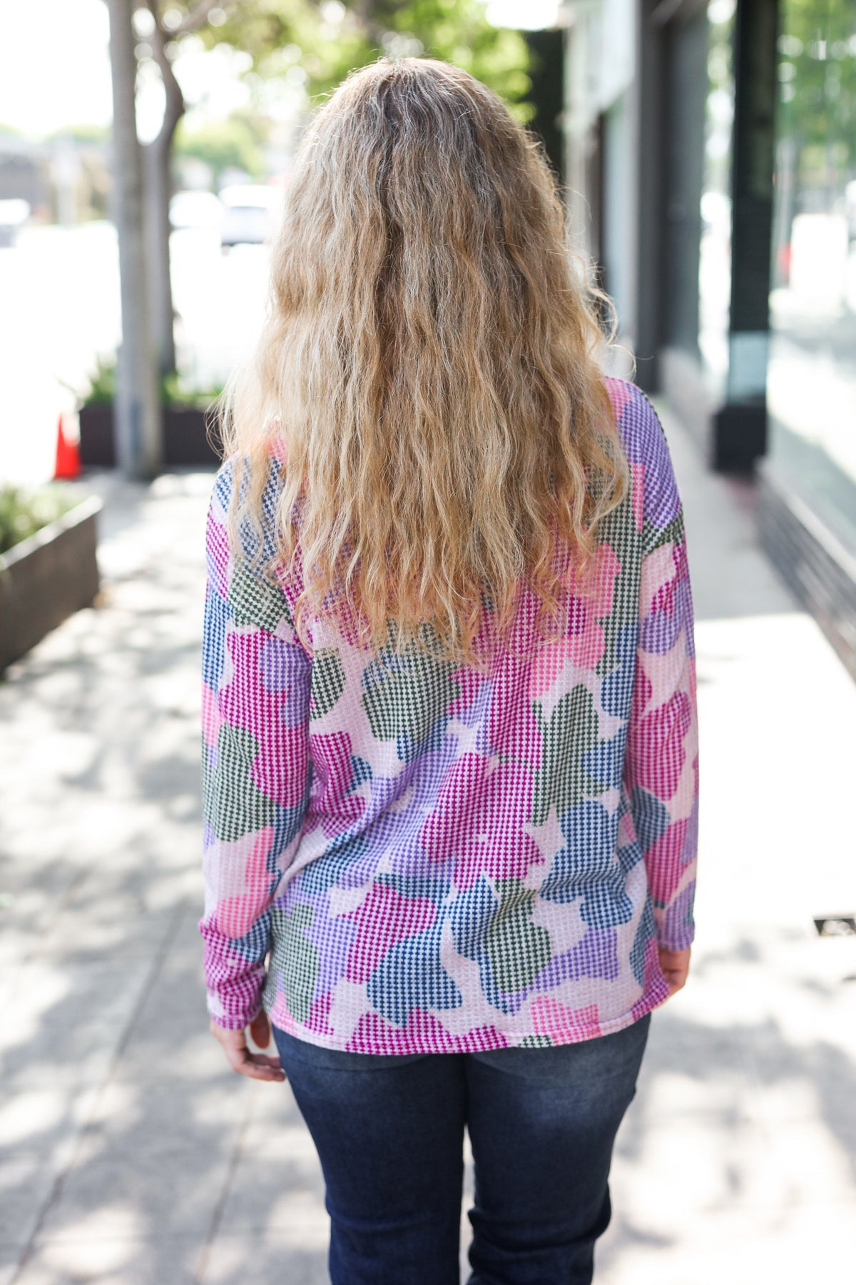 Beautiful You Magenta Floral Vintage Two Tone Knit Top - Charming Charlie