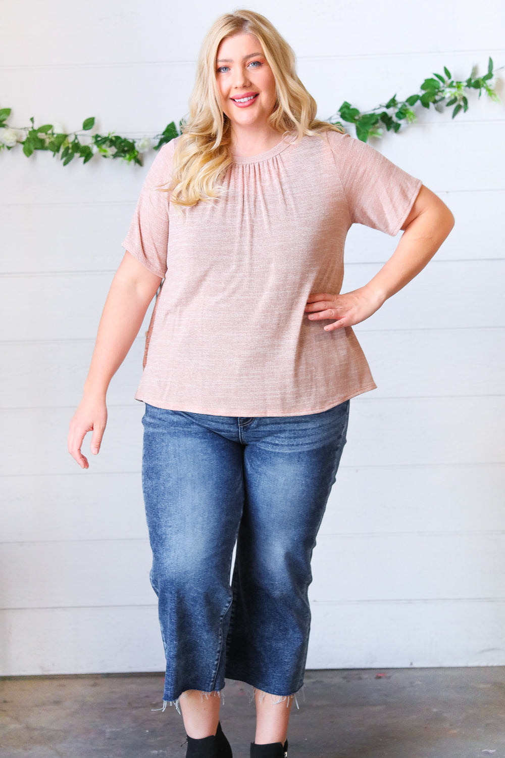 Mauve Tie Back Crinkle Floral Top - Charming Charlie