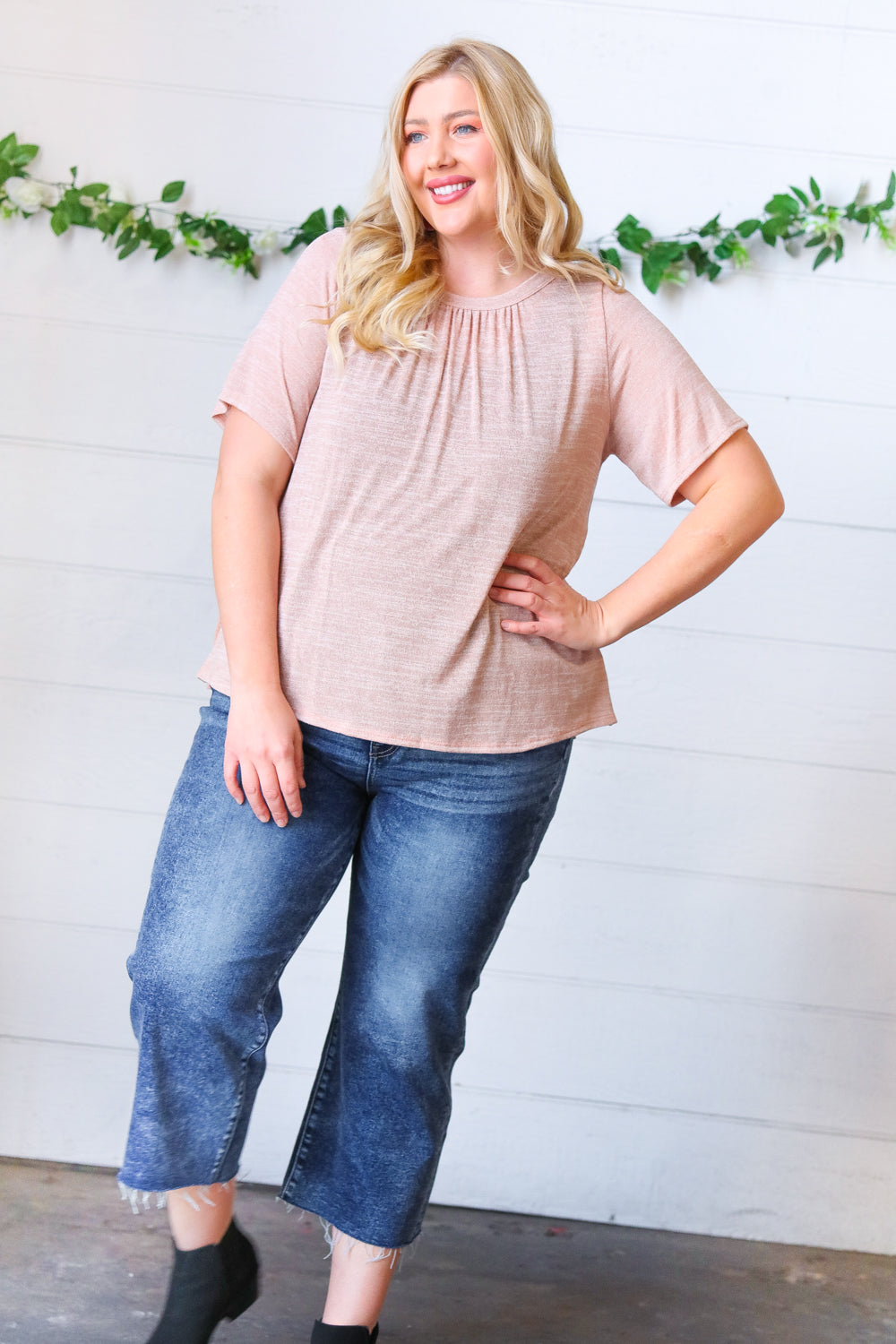 Mauve Tie Back Crinkle Floral Top - Charming Charlie