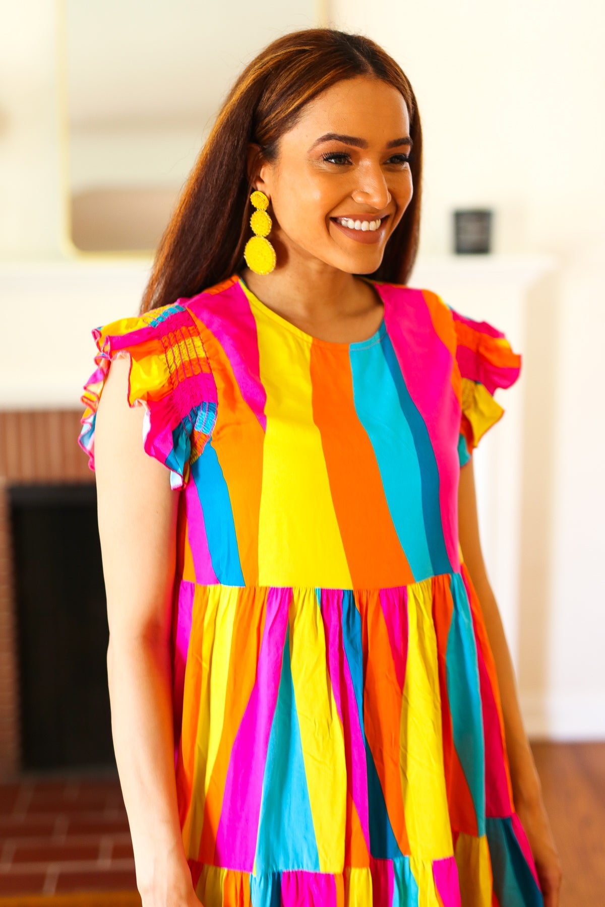 Yellow Beaded Round Pendant Earrings - Charming Charlie