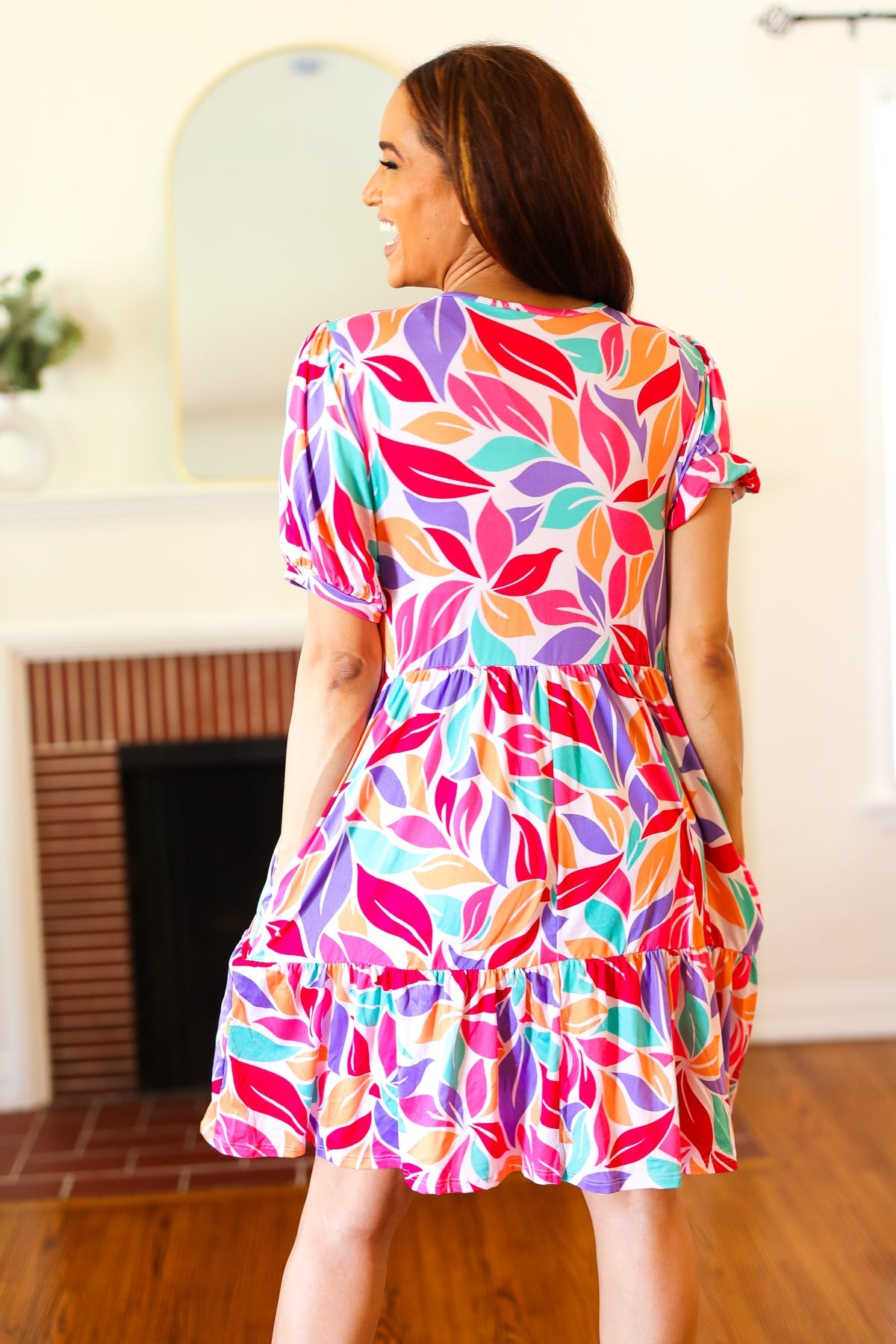 Feel Your Best Multicolor Floral Tiered Front Tie Pocketed Dress - Charming Charlie