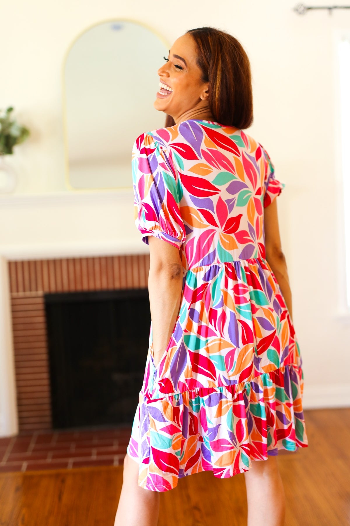 Feel Your Best Multicolor Floral Tiered Front Tie Pocketed Dress - Charming Charlie