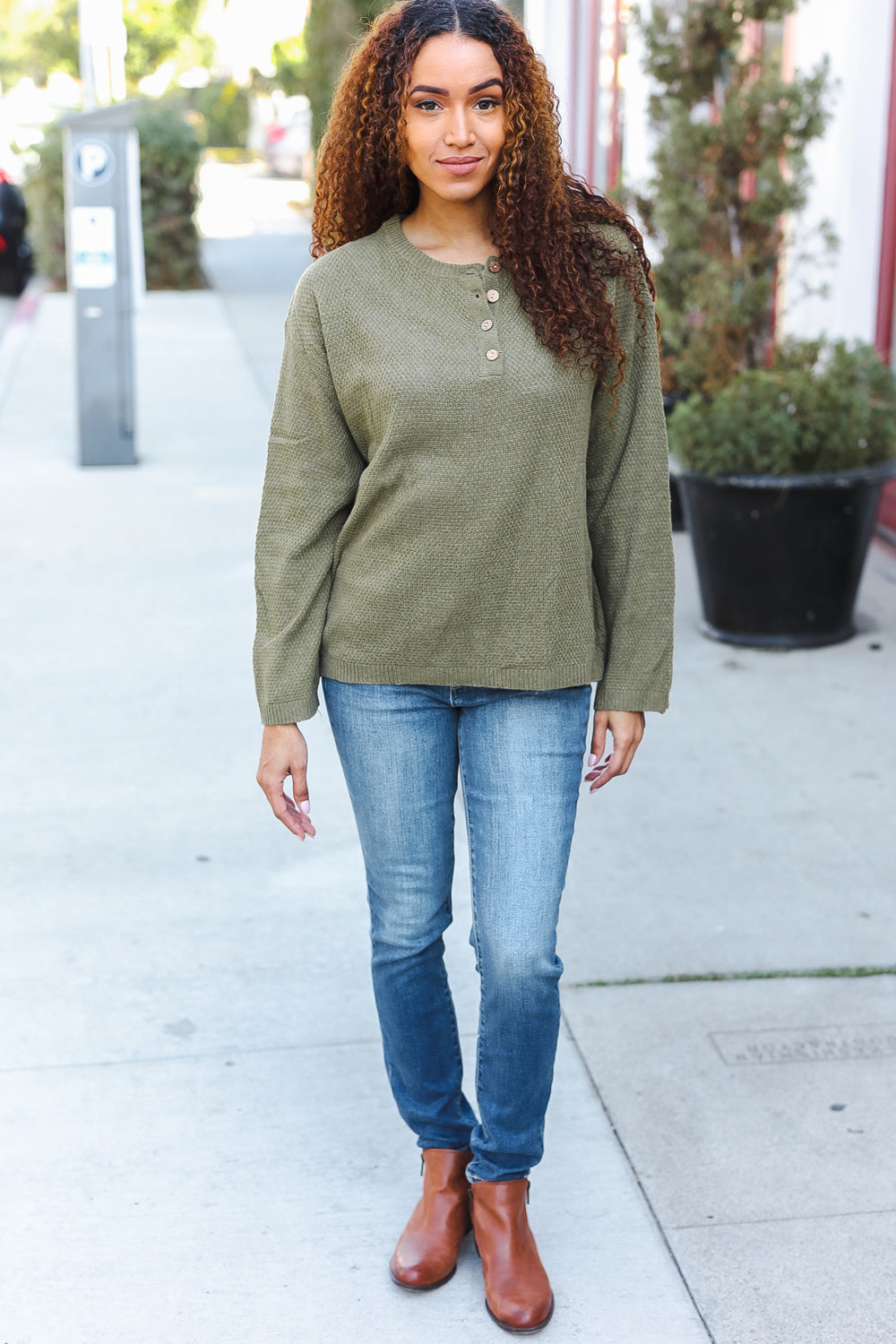 Beautiful You Moss Green Button Down Ribbed Sweater - Charming Charlie