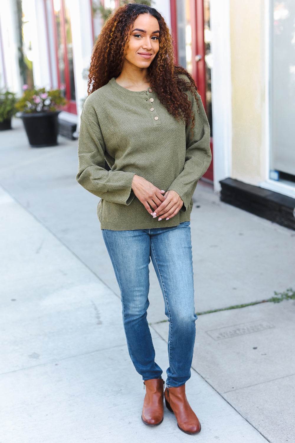 Beautiful You Moss Green Button Down Ribbed Sweater - Charming Charlie