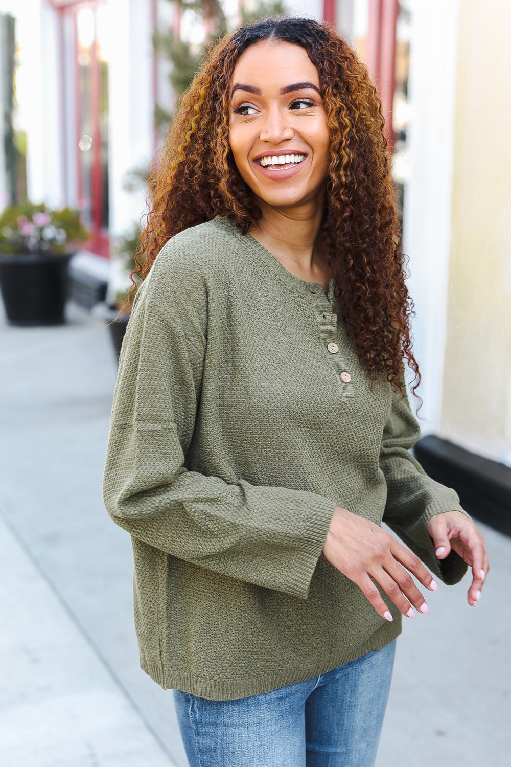 Beautiful You Moss Green Button Down Ribbed Sweater - Charming Charlie