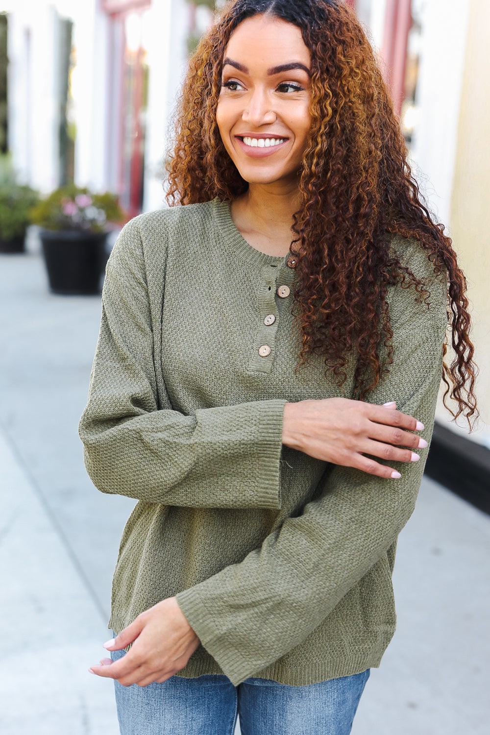 Beautiful You Moss Green Button Down Ribbed Sweater - Charming Charlie