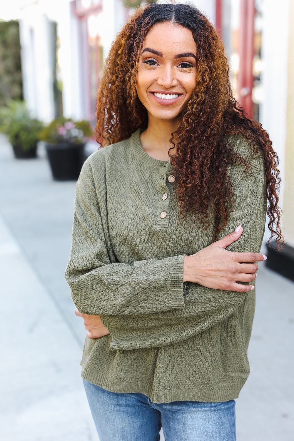 Beautiful You Moss Green Button Down Ribbed Sweater - Charming Charlie