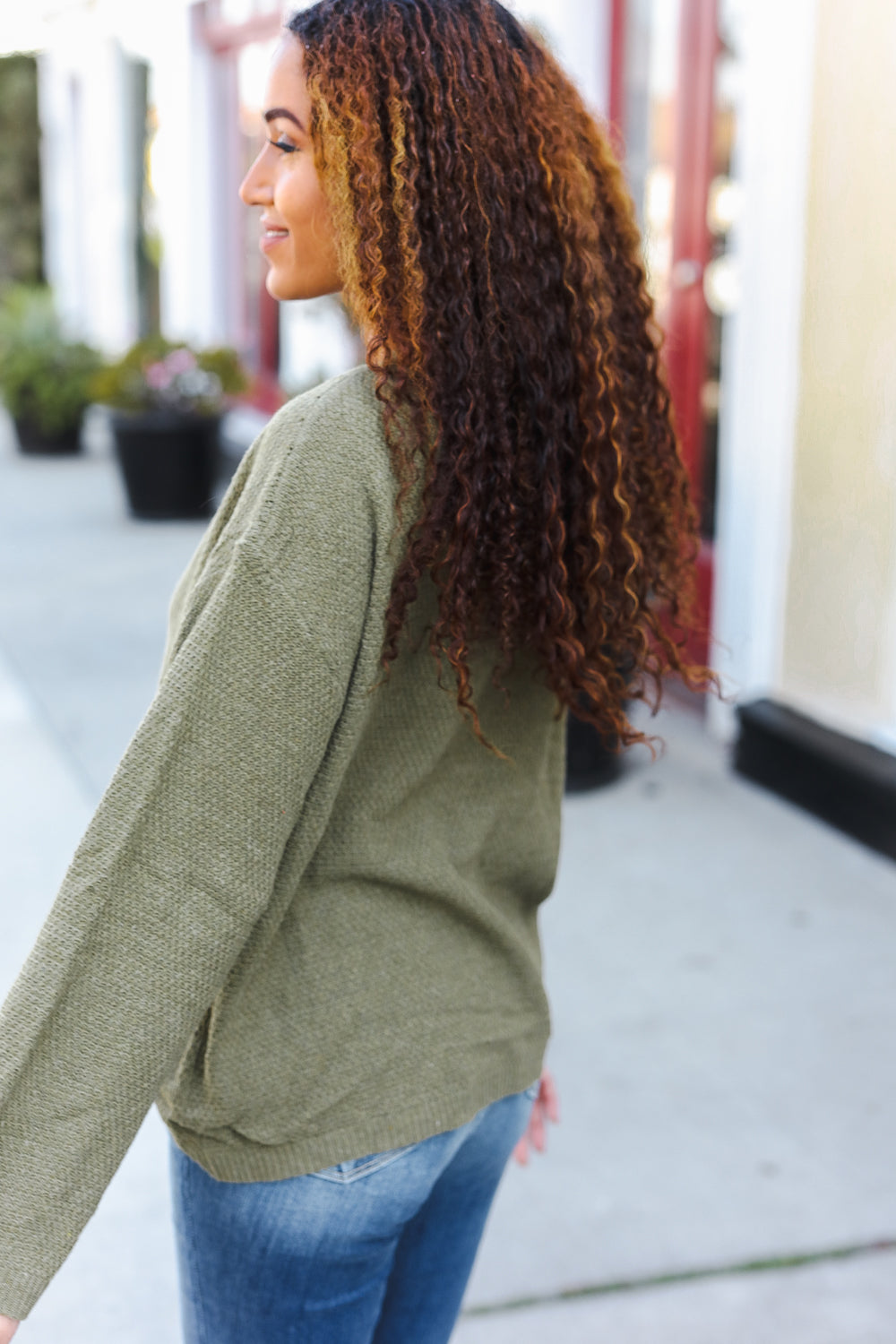 Beautiful You Moss Green Button Down Ribbed Sweater - Charming Charlie