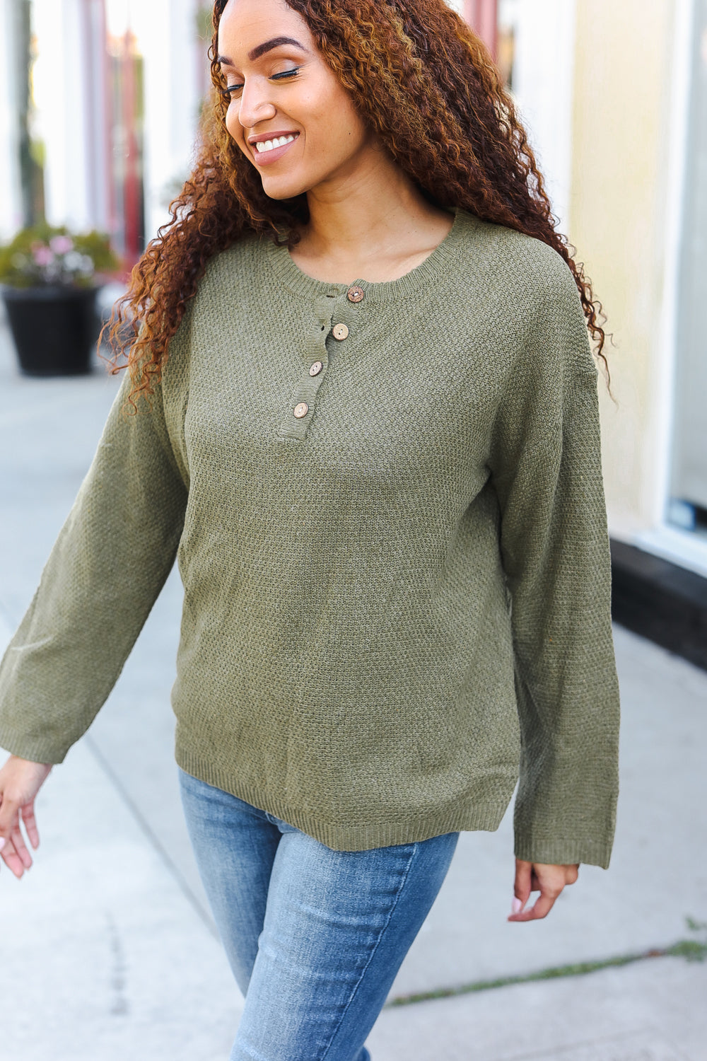 Beautiful You Moss Green Button Down Ribbed Sweater - Charming Charlie