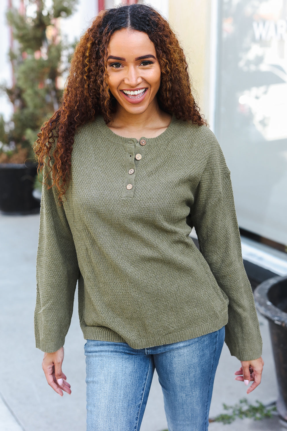 Beautiful You Moss Green Button Down Ribbed Sweater - Charming Charlie