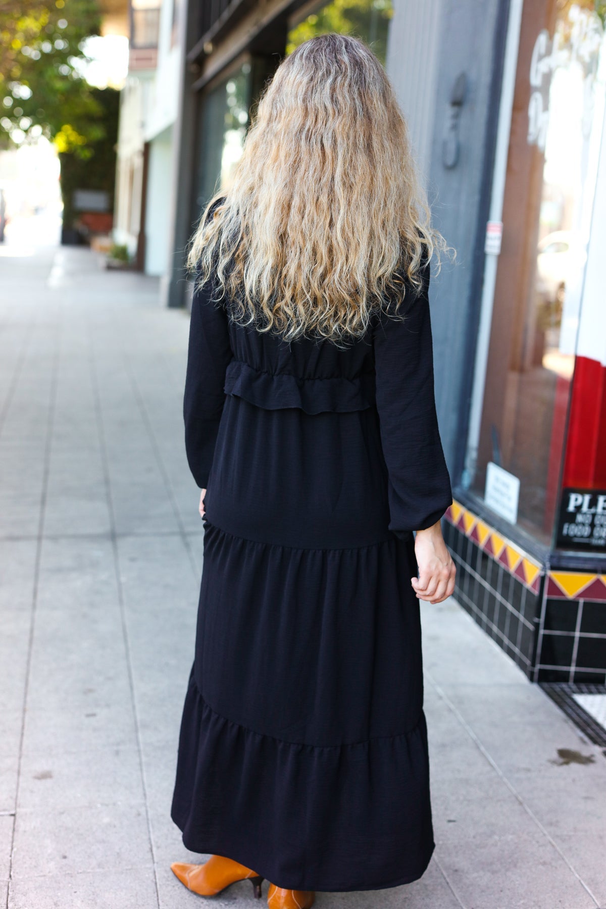 Beautiful You Black Pintuck Detail Frill V Neck Maxi Dress - Charming Charlie