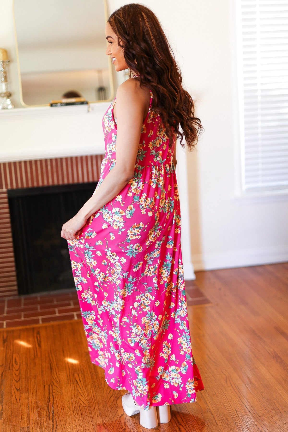 Pink Floral Print Fit and Flare Sleeveless Maxi Dress - Charming Charlie
