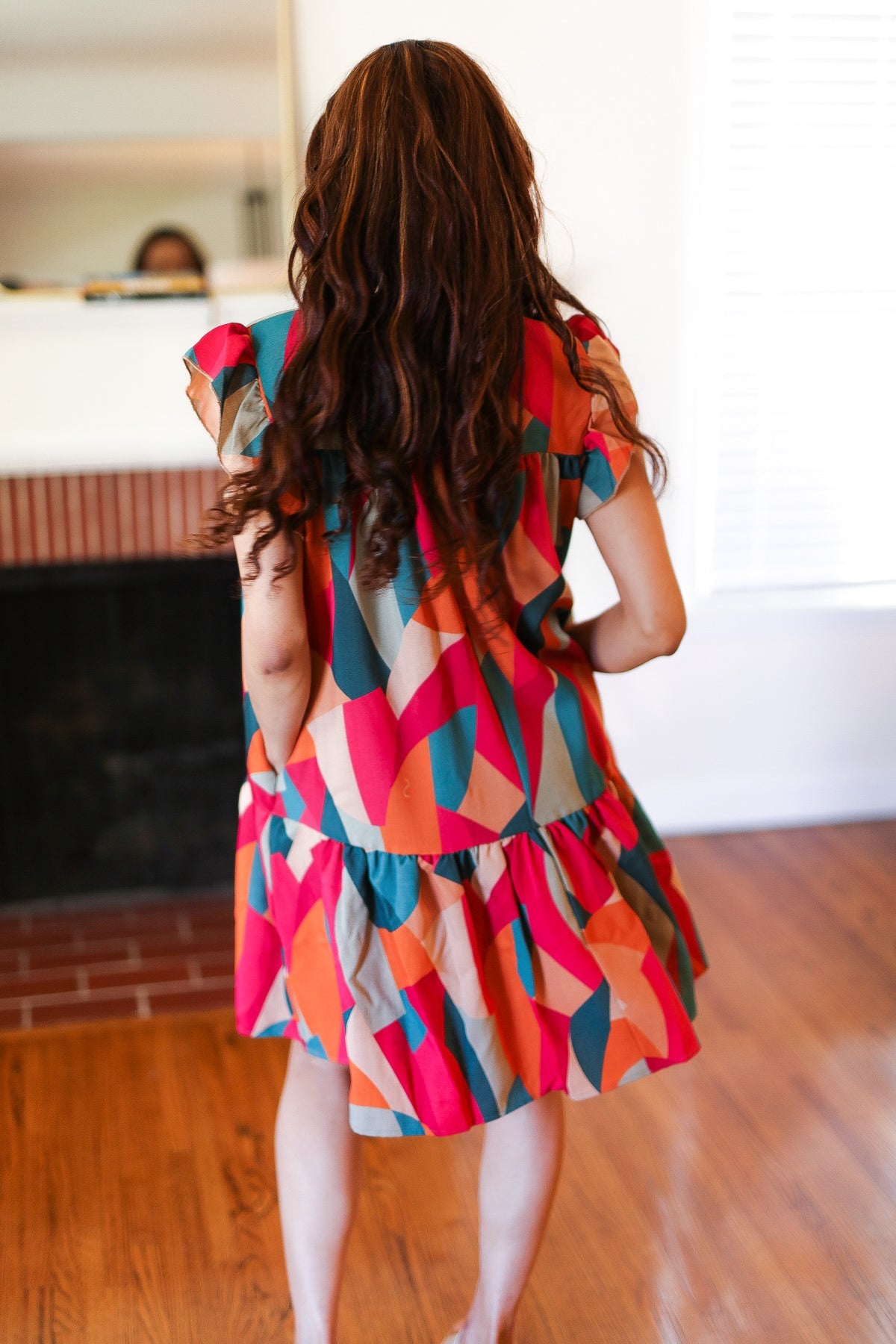 Stand Out Magenta & Teal Geometric Yoke Woven Dress - Charming Charlie