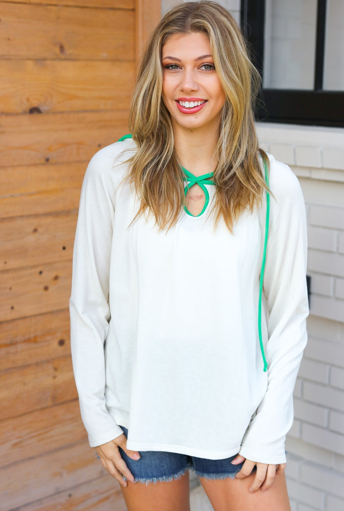 Feeling It Kelly Green Clover Cut Out Terry Hoodie - Charming Charlie
