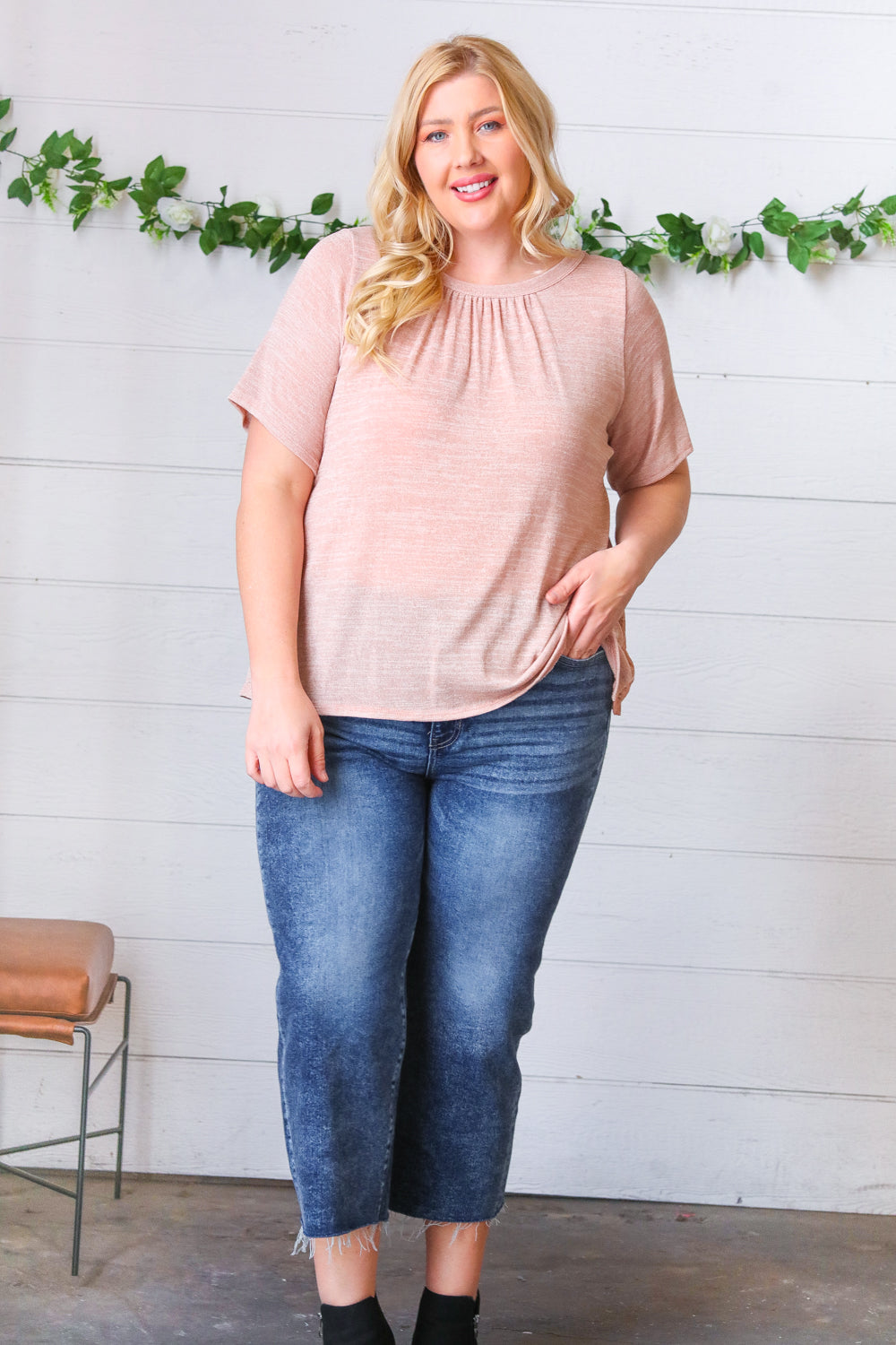 Mauve Tie Back Crinkle Floral Top - Charming Charlie