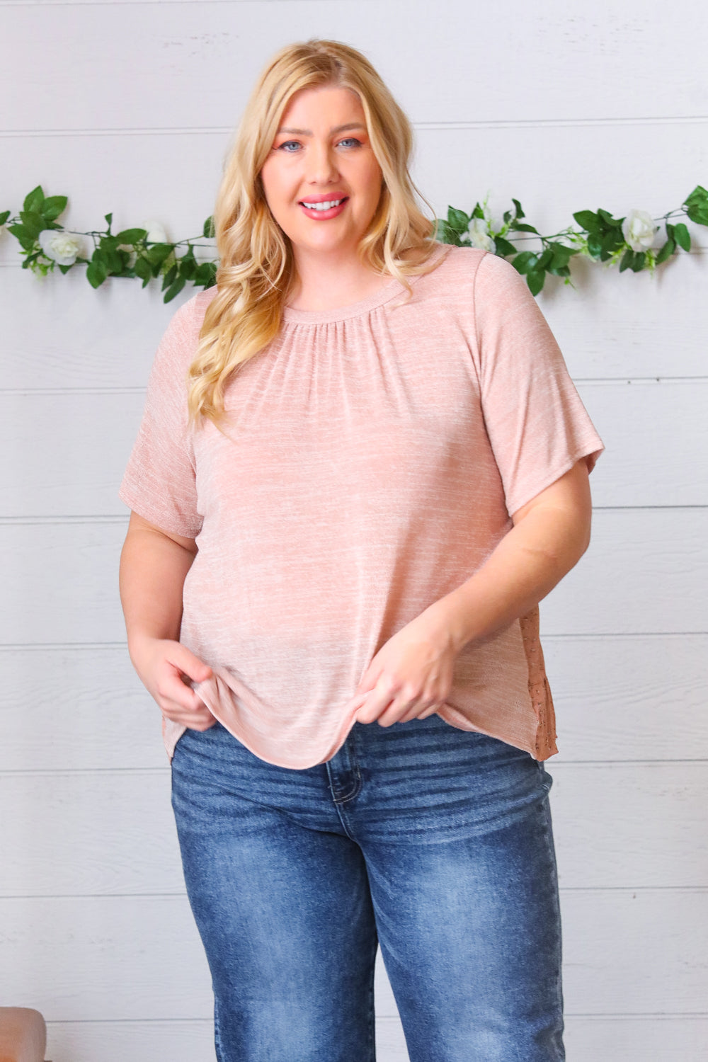 Mauve Tie Back Crinkle Floral Top - Charming Charlie