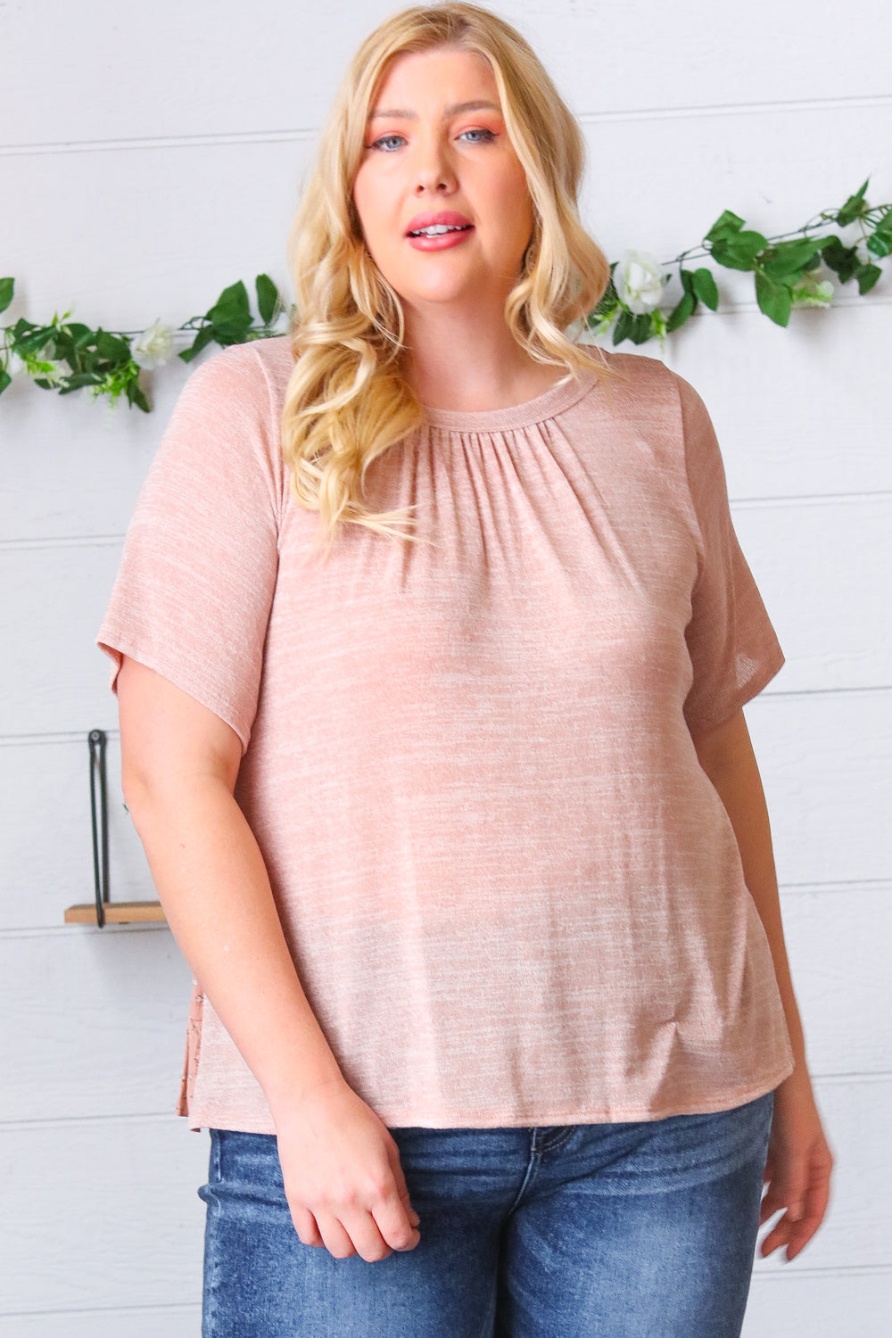Mauve Tie Back Crinkle Floral Top - Charming Charlie