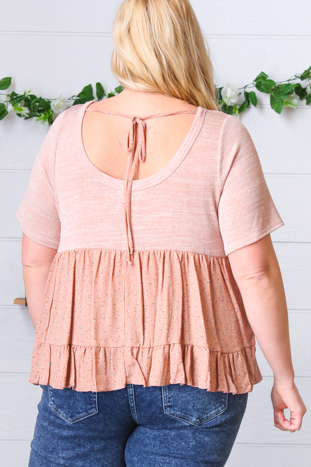 Mauve Tie Back Crinkle Floral Top - Charming Charlie