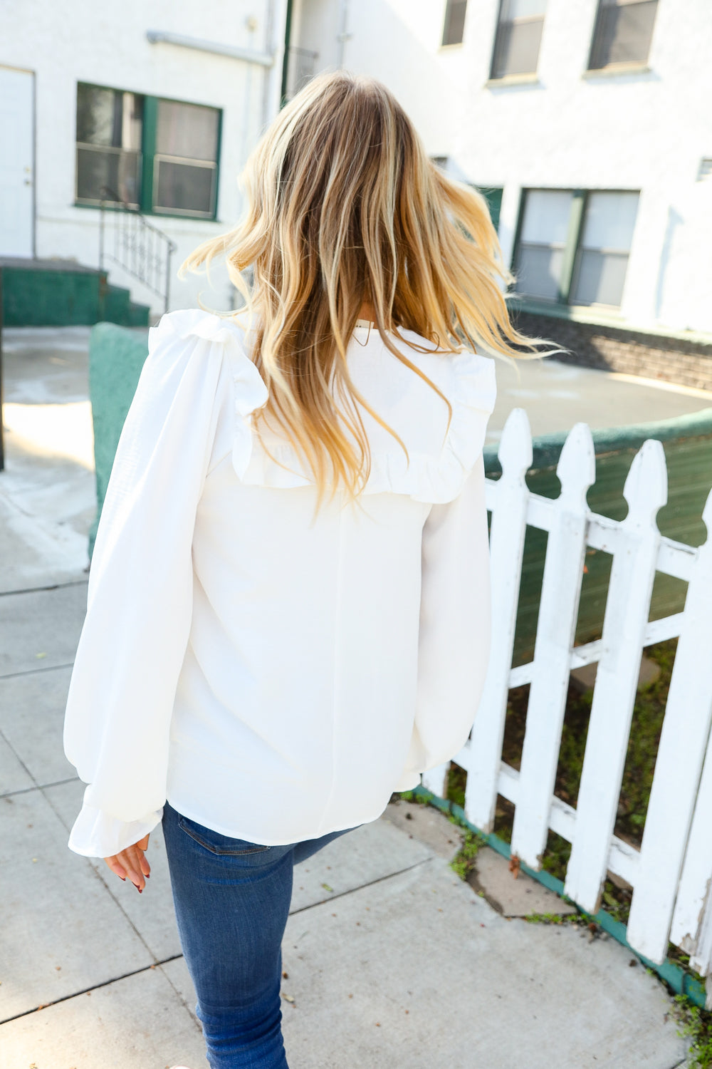 Eyes On You Ivory Ribbon Tie Bow Square Neck Ruffle Bubble Sleeve Blouse - Charming Charlie