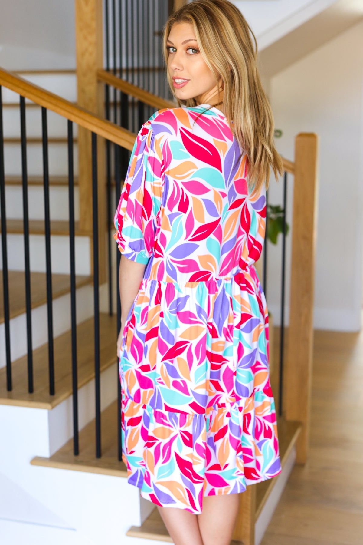 Feel Your Best Multicolor Floral Tiered Front Tie Pocketed Dress - Charming Charlie