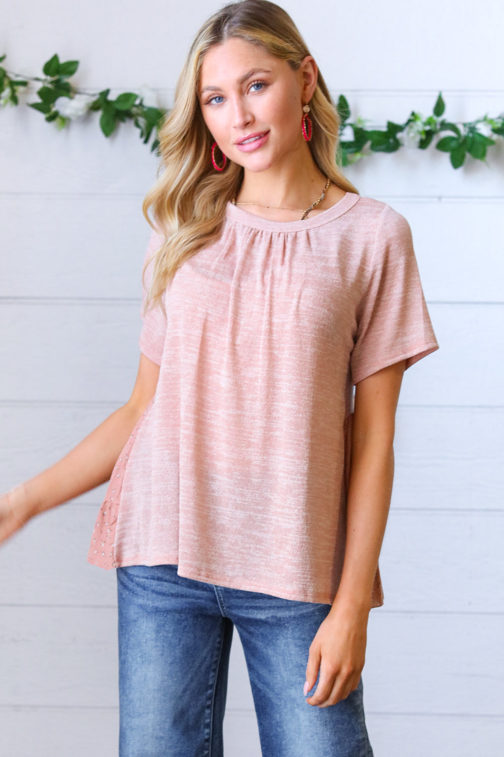 Mauve Tie Back Crinkle Floral Top - Charming Charlie