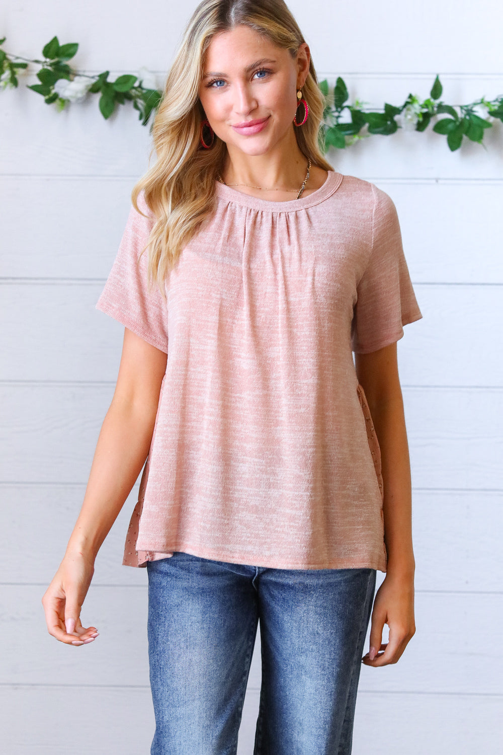 Mauve Tie Back Crinkle Floral Top - Charming Charlie