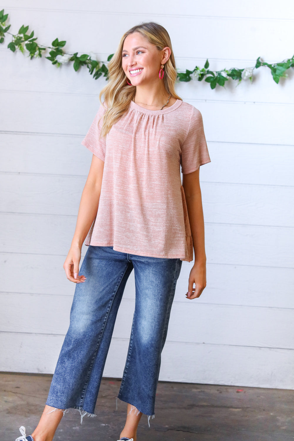 Mauve Tie Back Crinkle Floral Top - Charming Charlie